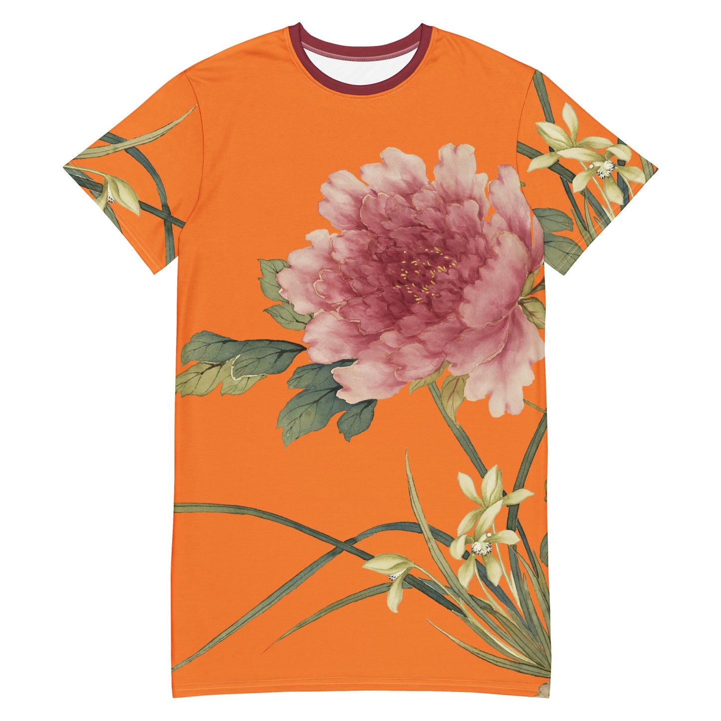 The Spirit of Flowers in Twelve Months｜Orchid and Tree Peony in Bloom｜T-shirt dress｜Orange