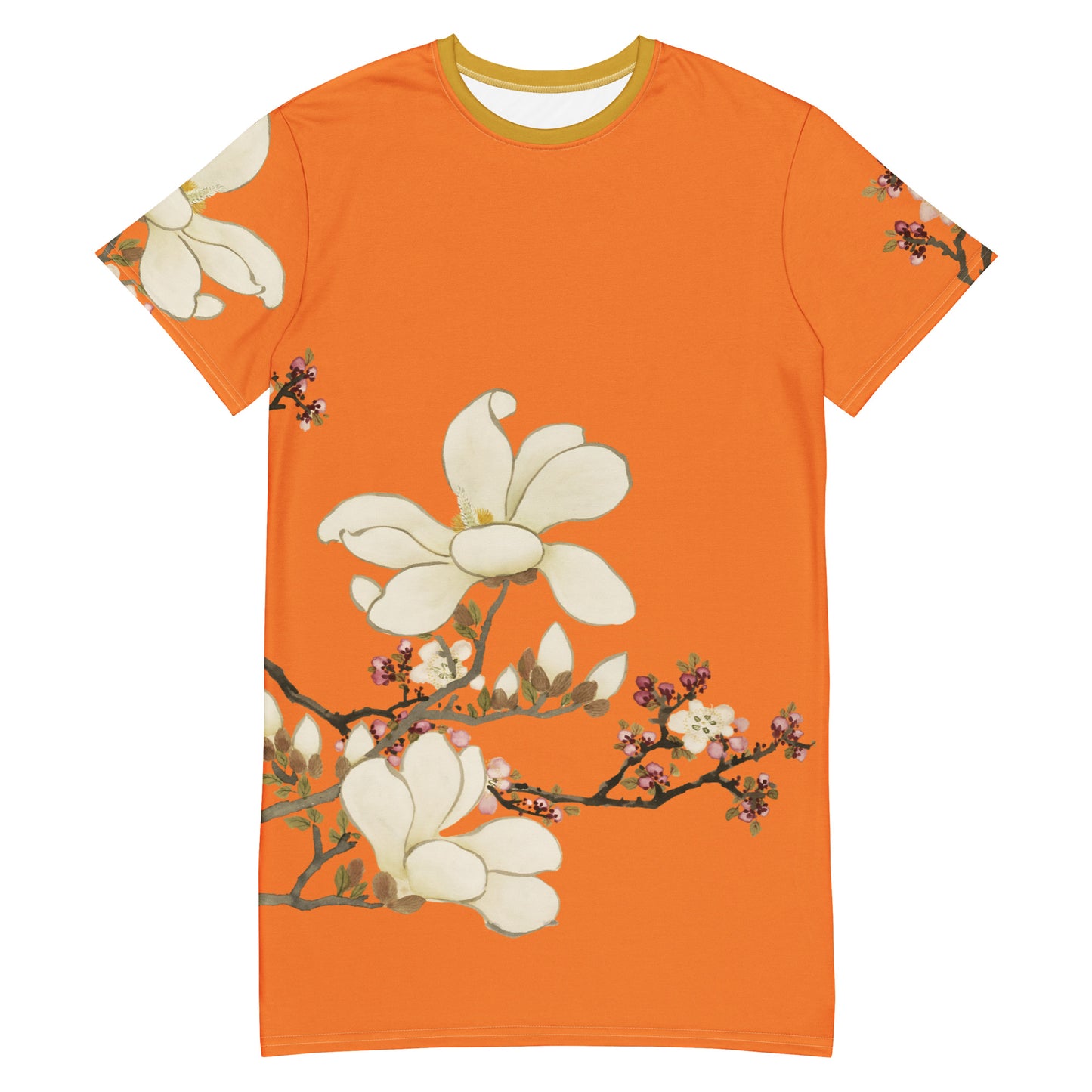 The Spirit of Flowers in Twelve Months｜Apricot and Lily Magnolia in Blossom｜T-shirt dress｜Orange