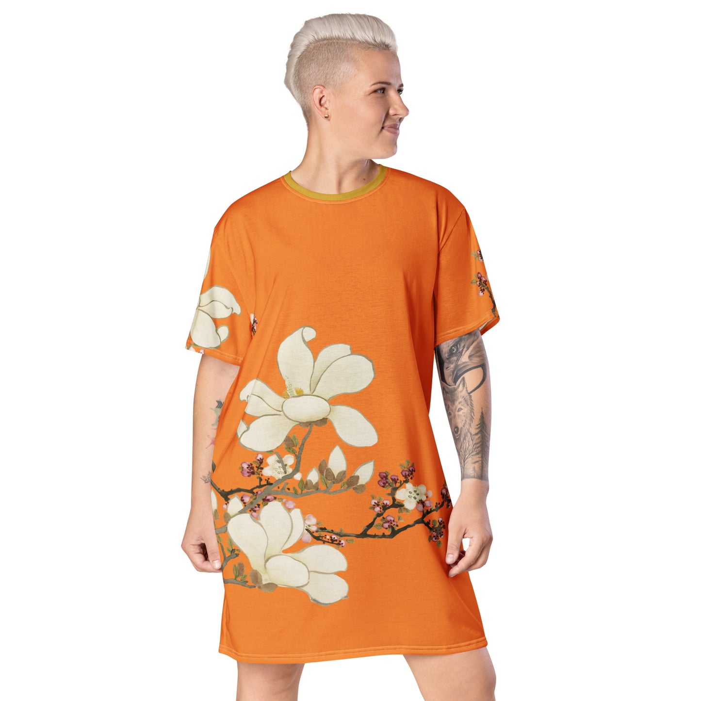 The Spirit of Flowers in Twelve Months｜Apricot and Lily Magnolia in Blossom｜T-shirt dress｜Orange