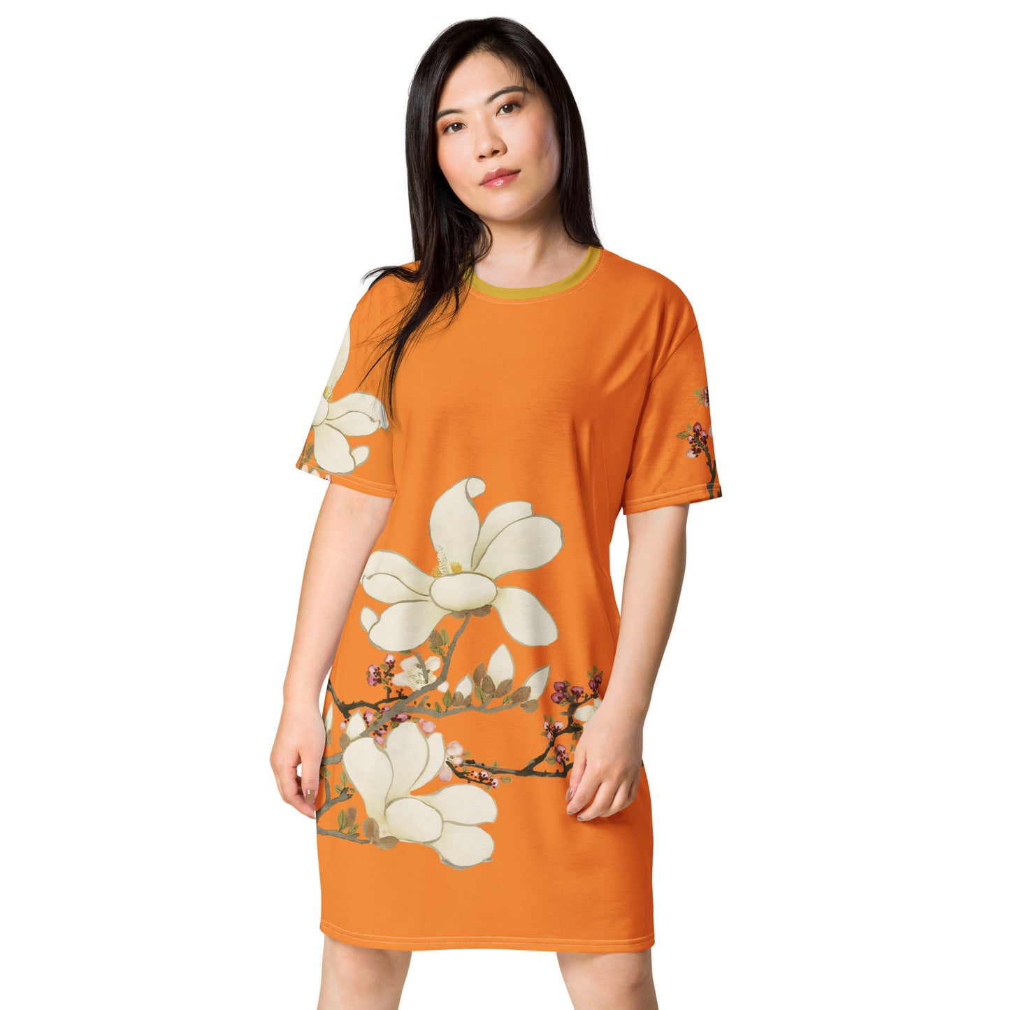 The Spirit of Flowers in Twelve Months｜Apricot and Lily Magnolia in Blossom｜T-shirt dress｜Orange