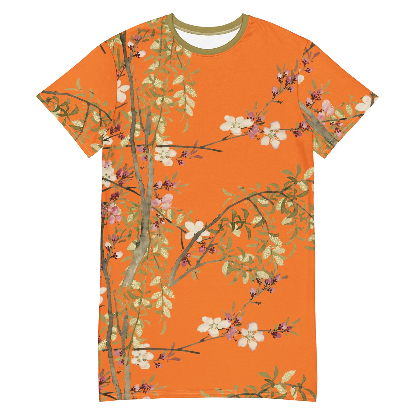 The Spirit of Flowers in Twelve Months｜Willow and Peach Blossom｜T-shirt dress｜Orange