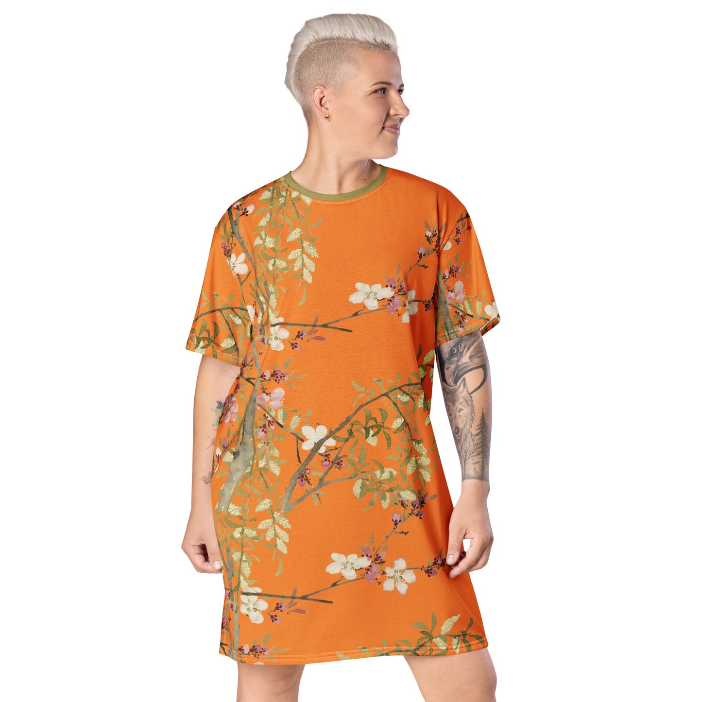 The Spirit of Flowers in Twelve Months｜Willow and Peach Blossom｜T-shirt dress｜Orange