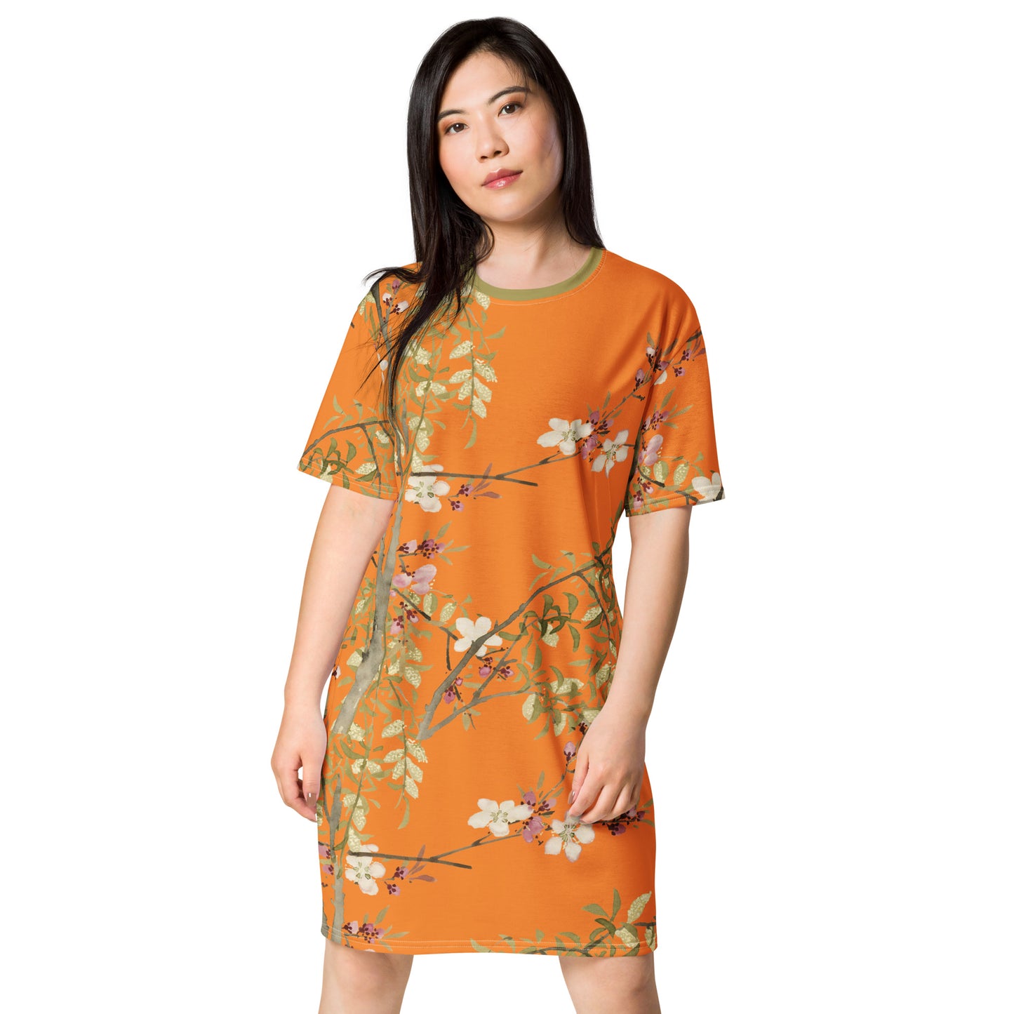 The Spirit of Flowers in Twelve Months｜Willow and Peach Blossom｜T-shirt dress｜Orange