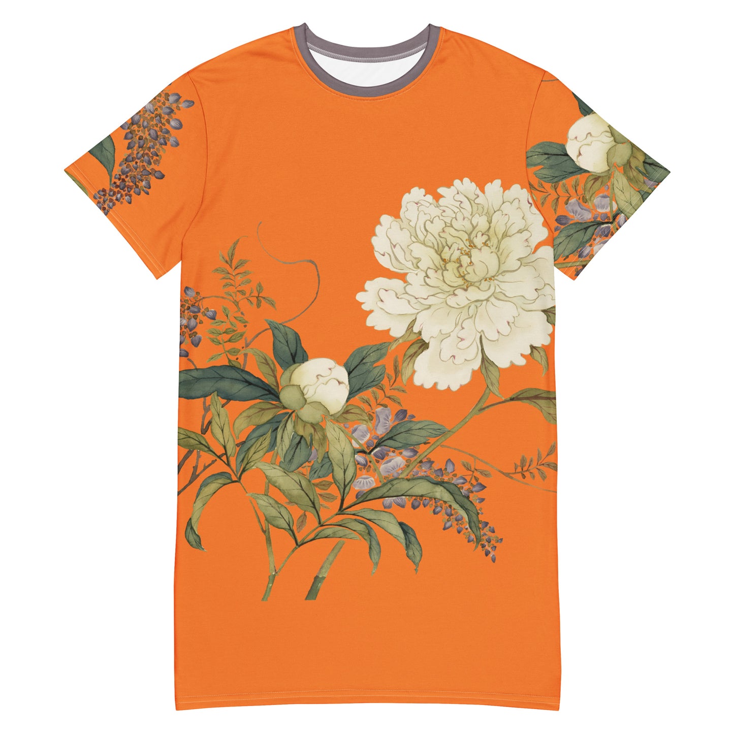 The Spirit of Flowers in Twelve Months｜Chinese Peony and Wisteria in Bloom｜T-shirt dress｜Orange