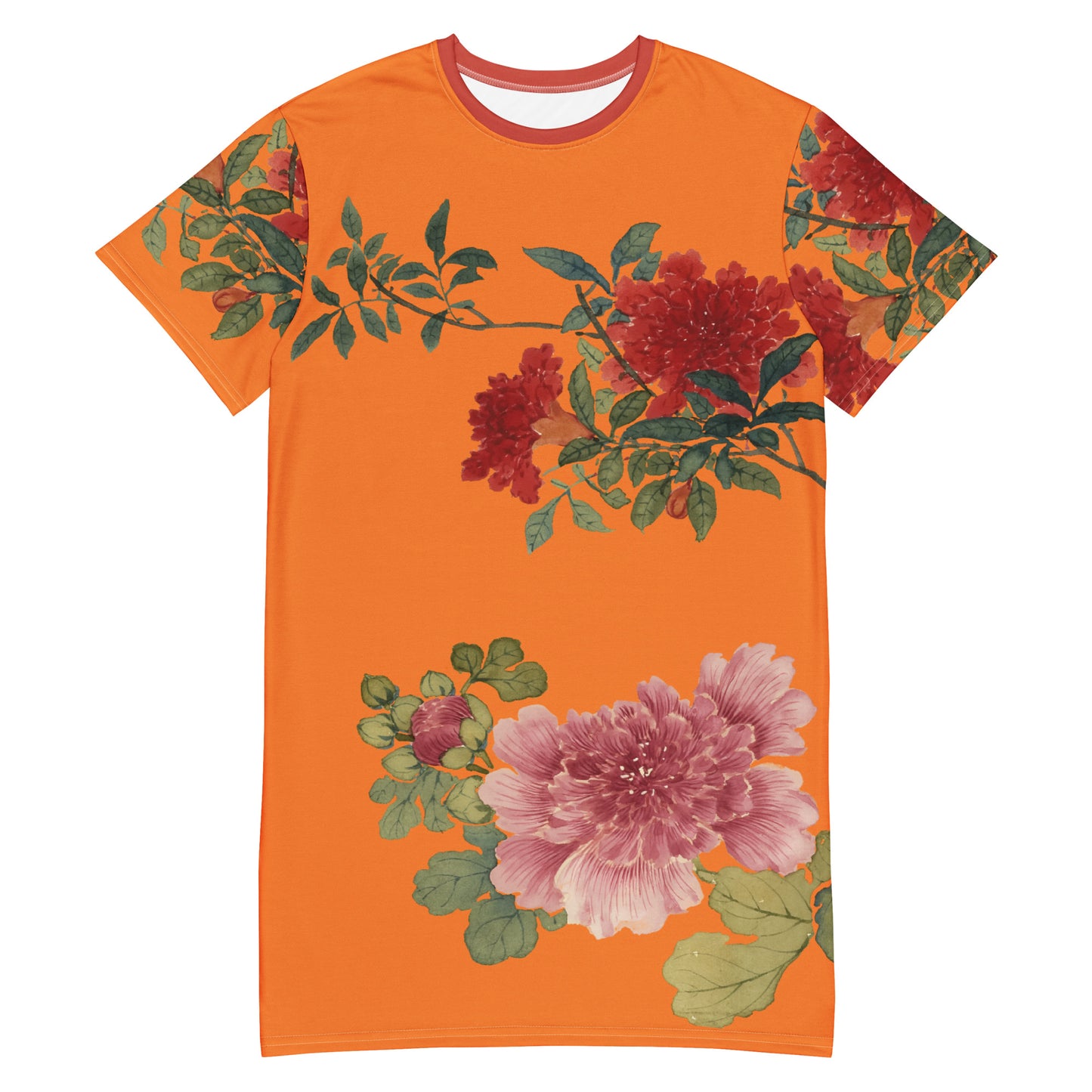 12月の花神様｜Hollyhock and Pomegranate in Bloom｜Tシャツドレス｜オレンジ