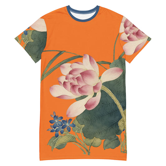 The Spirit of Flowers in Twelve Months｜Lotus in Bloom｜T-shirt dress｜Orange