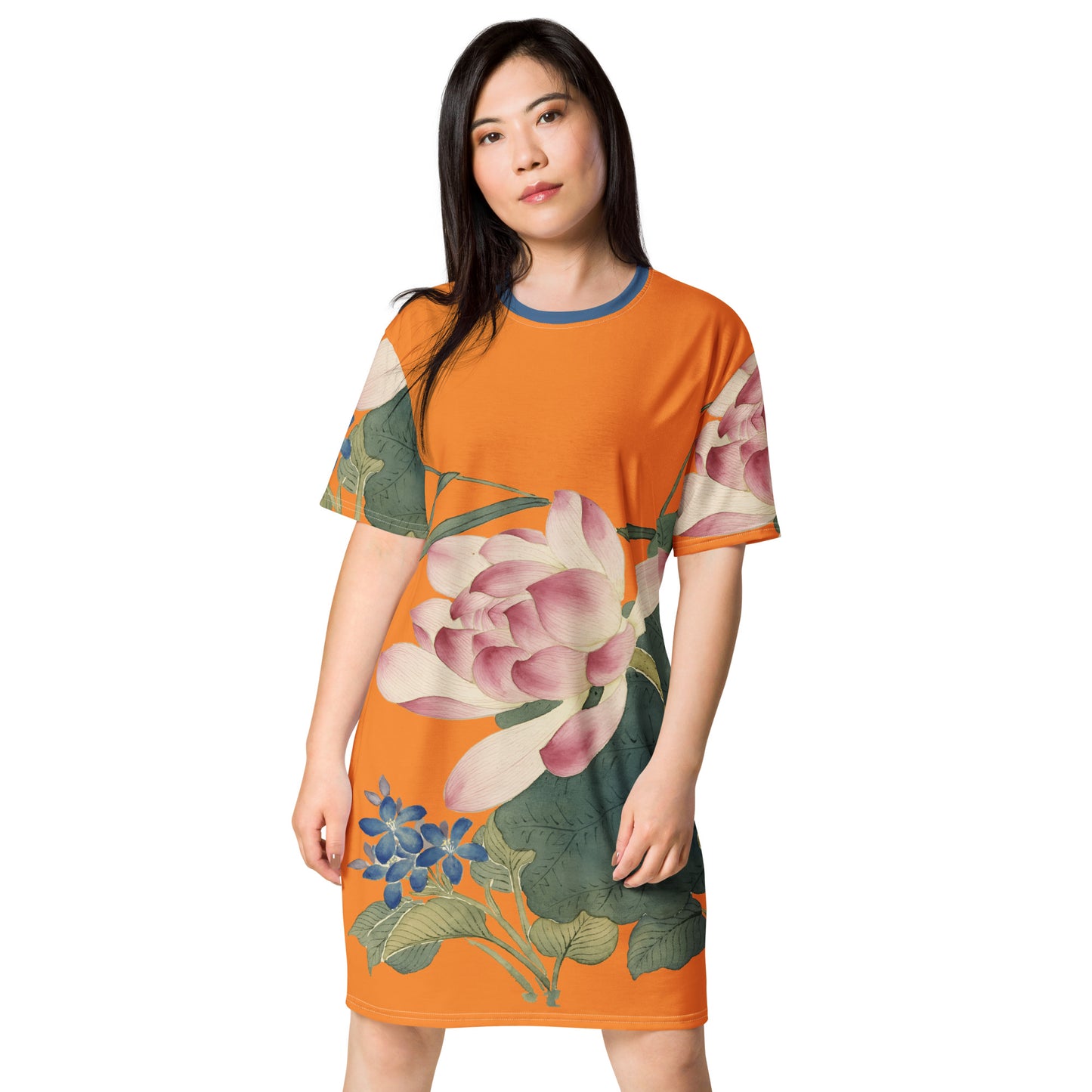 The Spirit of Flowers in Twelve Months｜Lotus in Bloom｜T-shirt dress｜Orange