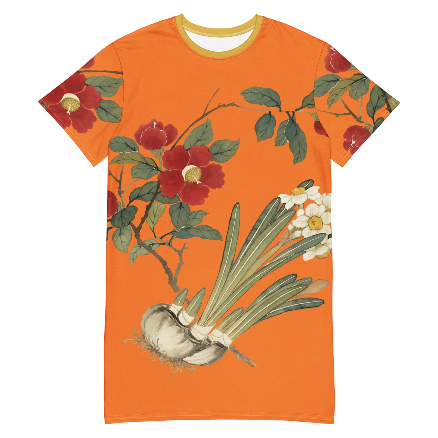 The Spirit of Flowers in Twelve Months｜Narcissus and Camelia in Bloom｜T-shirt dress｜Orange