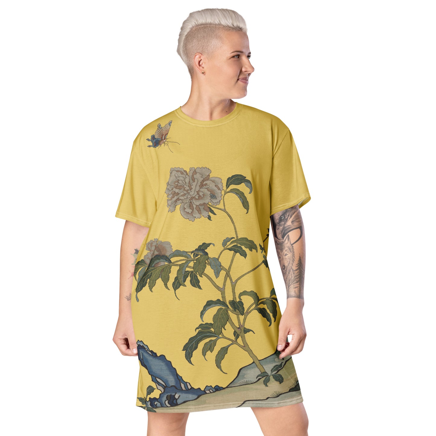 Kesi Flower Album｜Peonies and Butterfly｜T-shirt dress｜Gold