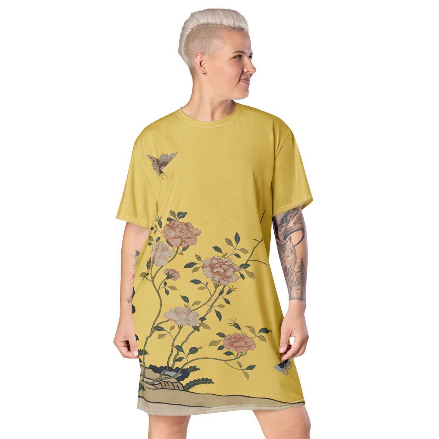 Kesi Flower Album｜Red Roses｜T-shirt dress｜Gold