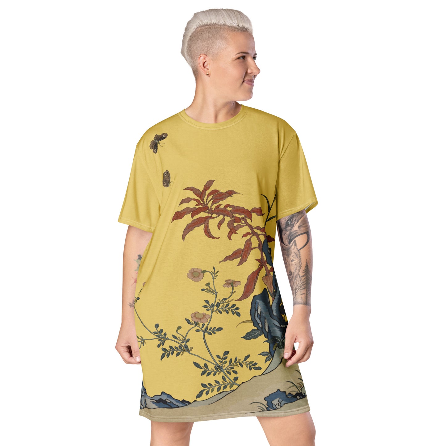 Kesi Flower Album｜Butterflies and Flowers｜T-shirt dress｜Gold