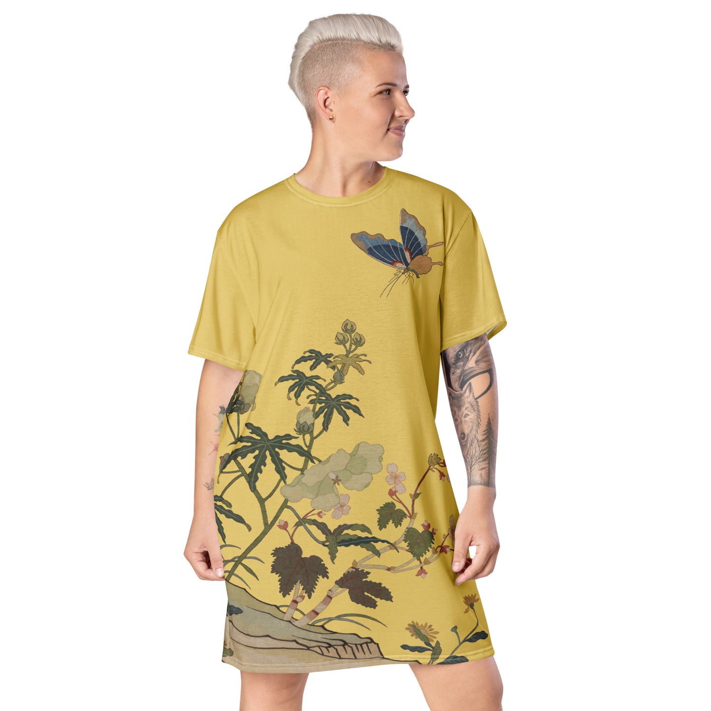 Kesi Flower Album｜Hibiscus and Begonia Blossoms｜T-shirt dress｜Gold