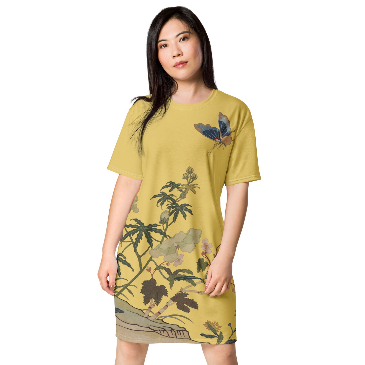 Kesi Flower Album｜Hibiscus and Begonia Blossoms｜T-shirt dress｜Gold