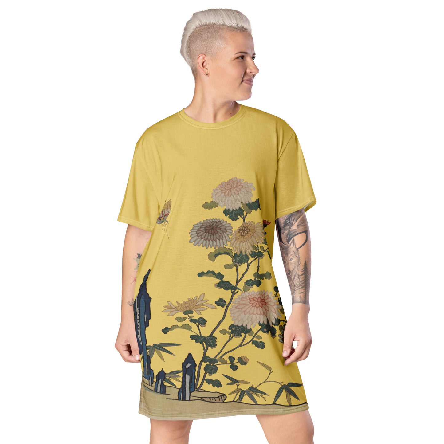 Kesi Flower Album｜Chrysanthemums and Butterflies｜T-shirt dress｜Gold