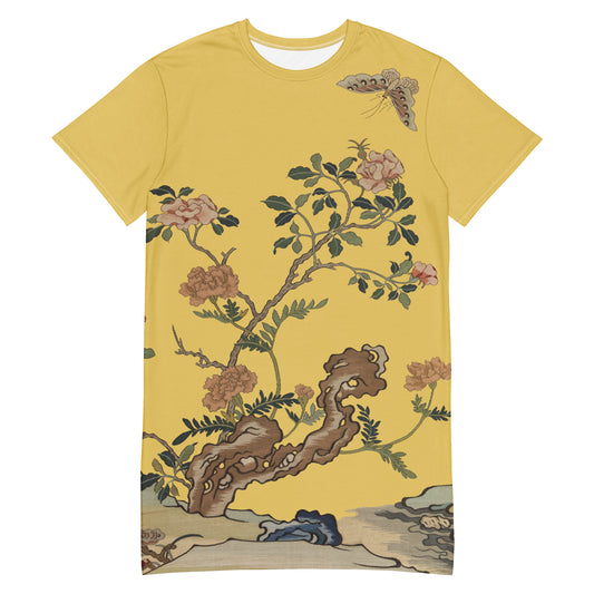 Kesi Flower Album｜Camellia and Butterfly｜T-shirt dress｜Gold