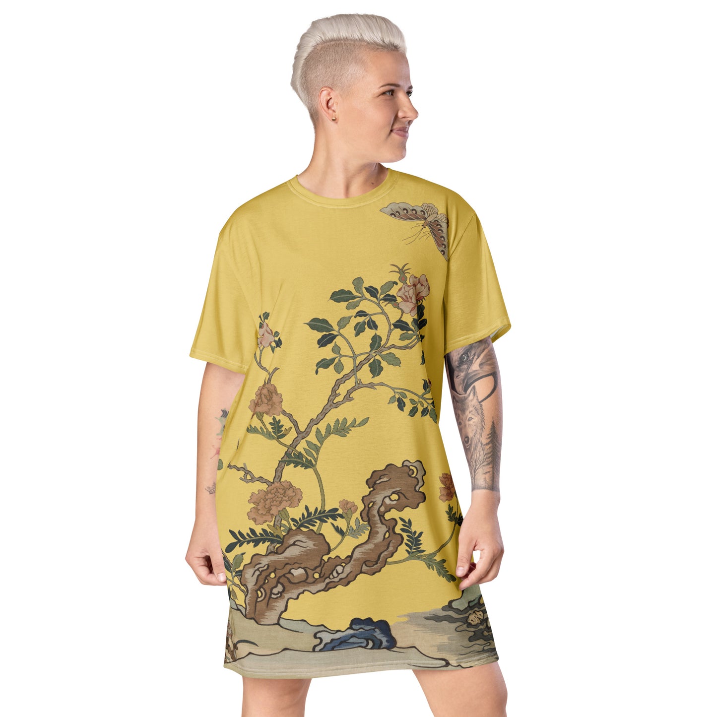 Kesi Flower Album｜Camellia and Butterfly｜T-shirt dress｜Gold