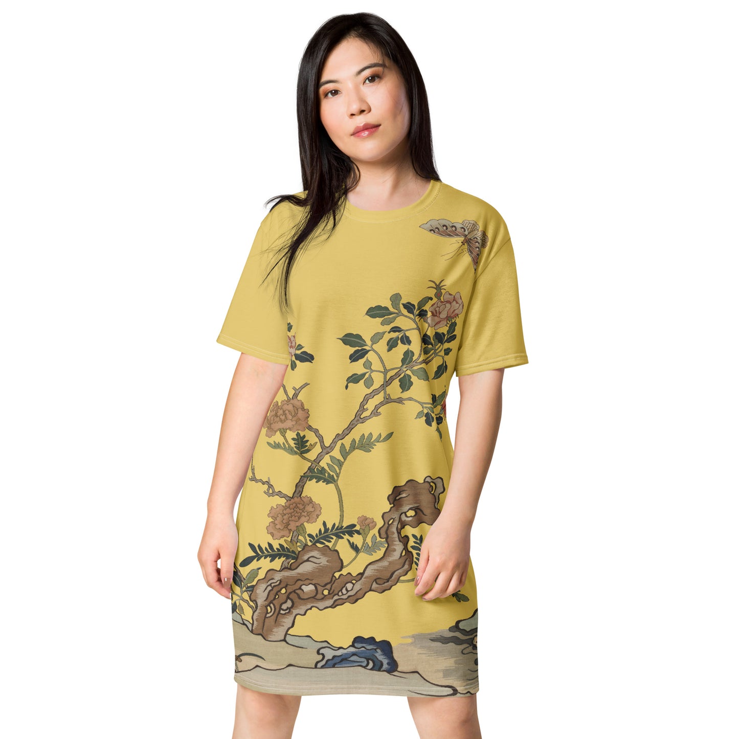 Kesi Flower Album｜Camellia and Butterfly｜T-shirt dress｜Gold