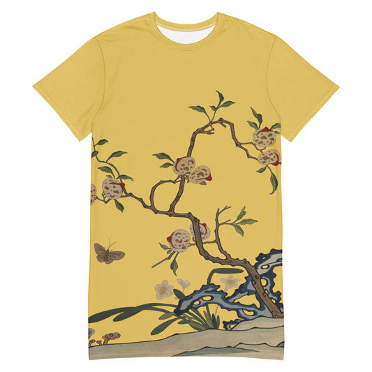 Kesi Flower Album｜Narcissus and Peaches｜T-shirt dress｜Gold