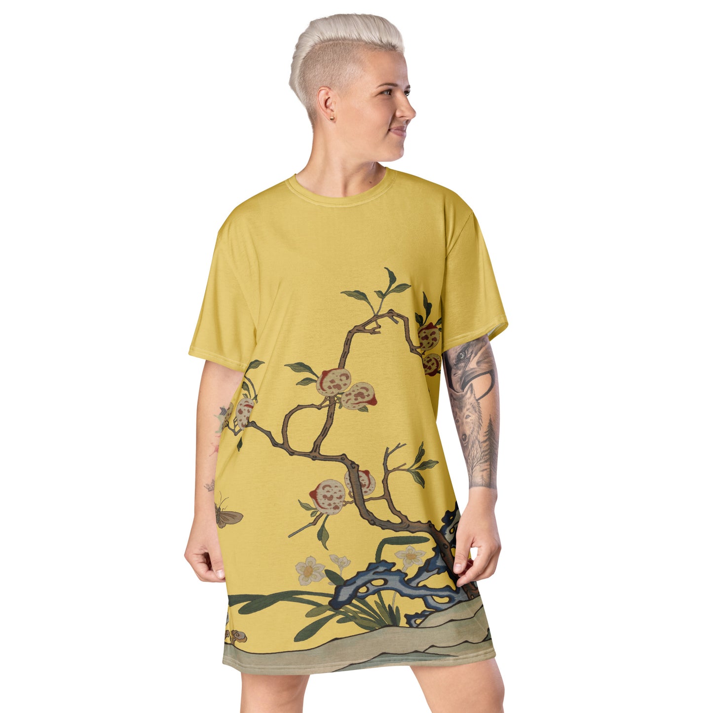 Kesi Flower Album｜Narcissus and Peaches｜T-shirt dress｜Gold