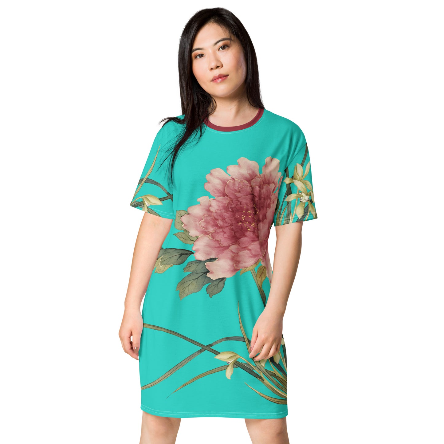 The Spirit of Flowers in Twelve Months｜Orchid and Tree Peony in Bloom｜T-shirt dress｜Turquoise