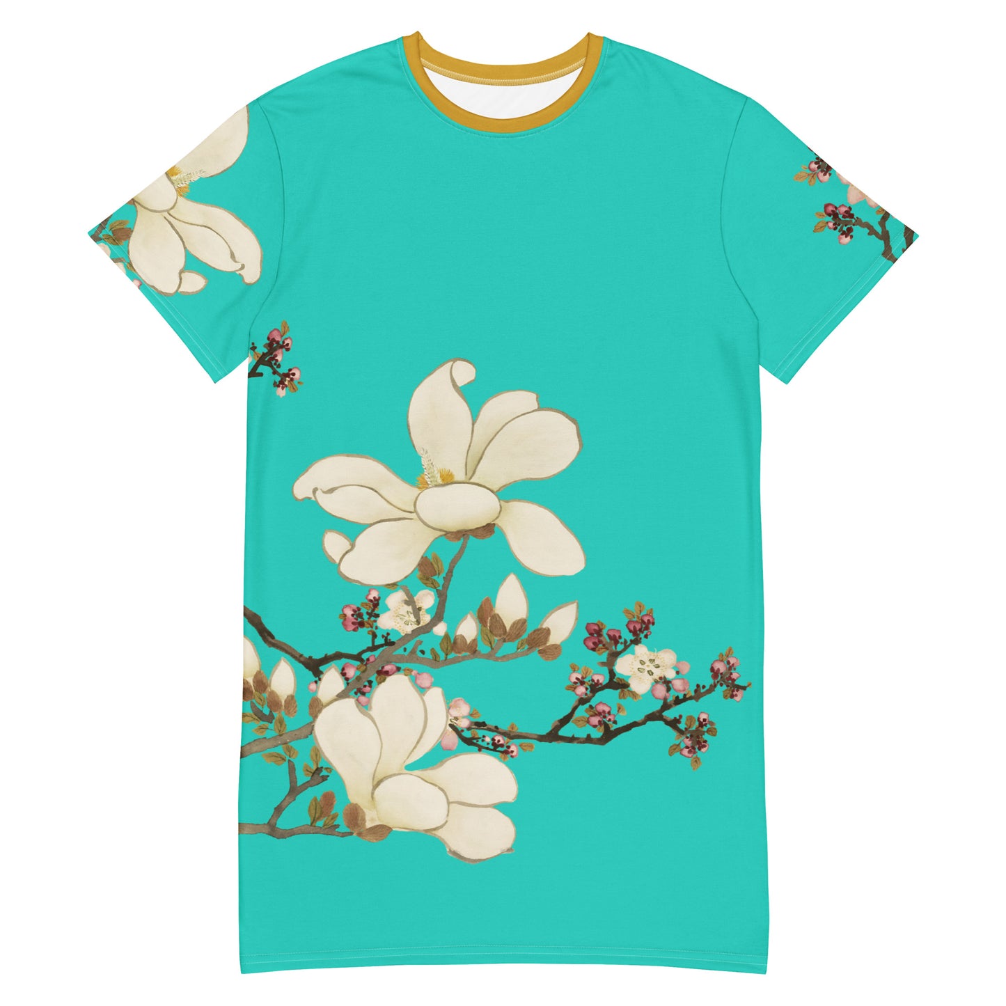 The Spirit of Flowers in Twelve Months｜Apricot and Lily Magnolia in Blossom｜T-shirt dress｜Turquoise