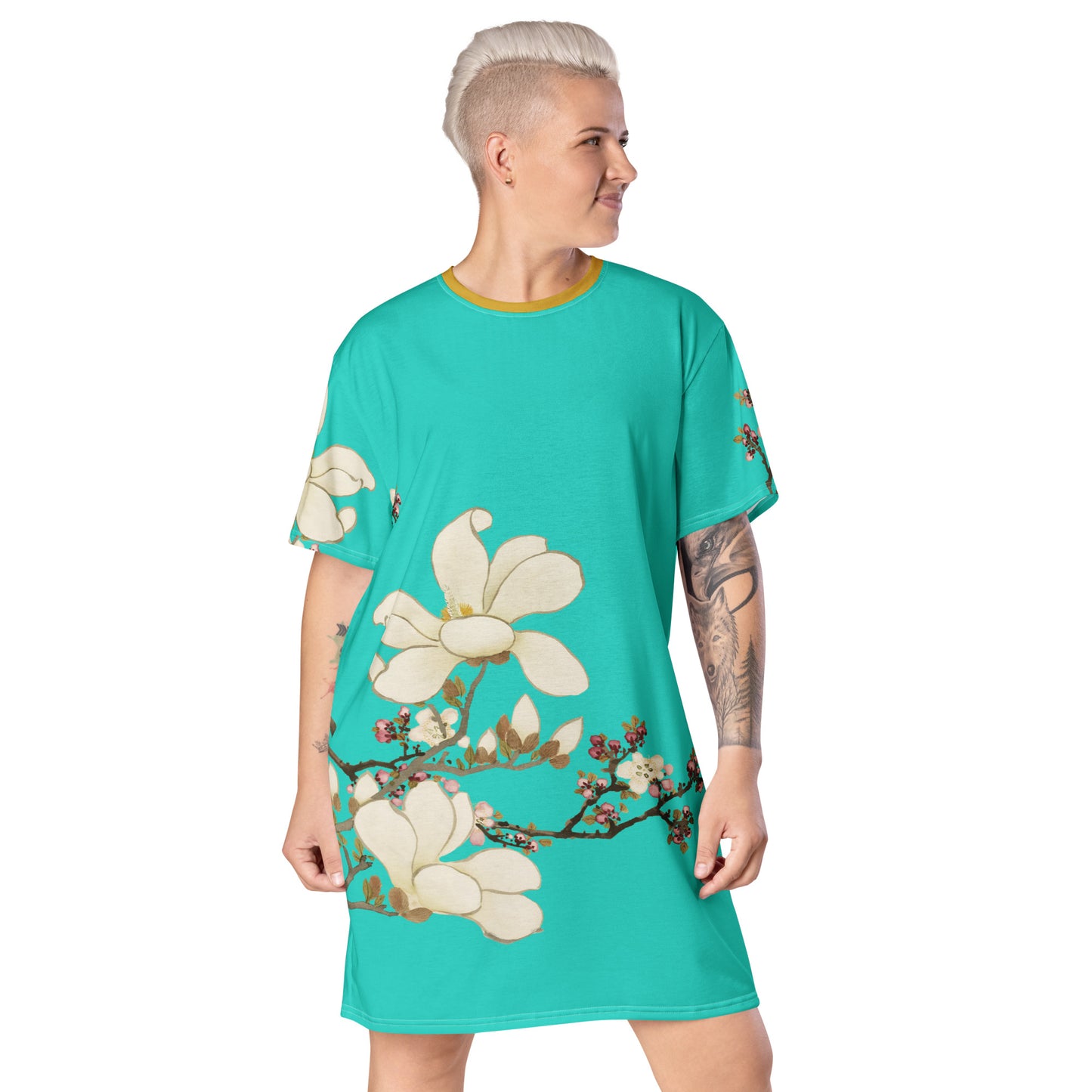 The Spirit of Flowers in Twelve Months｜Apricot and Lily Magnolia in Blossom｜T-shirt dress｜Turquoise