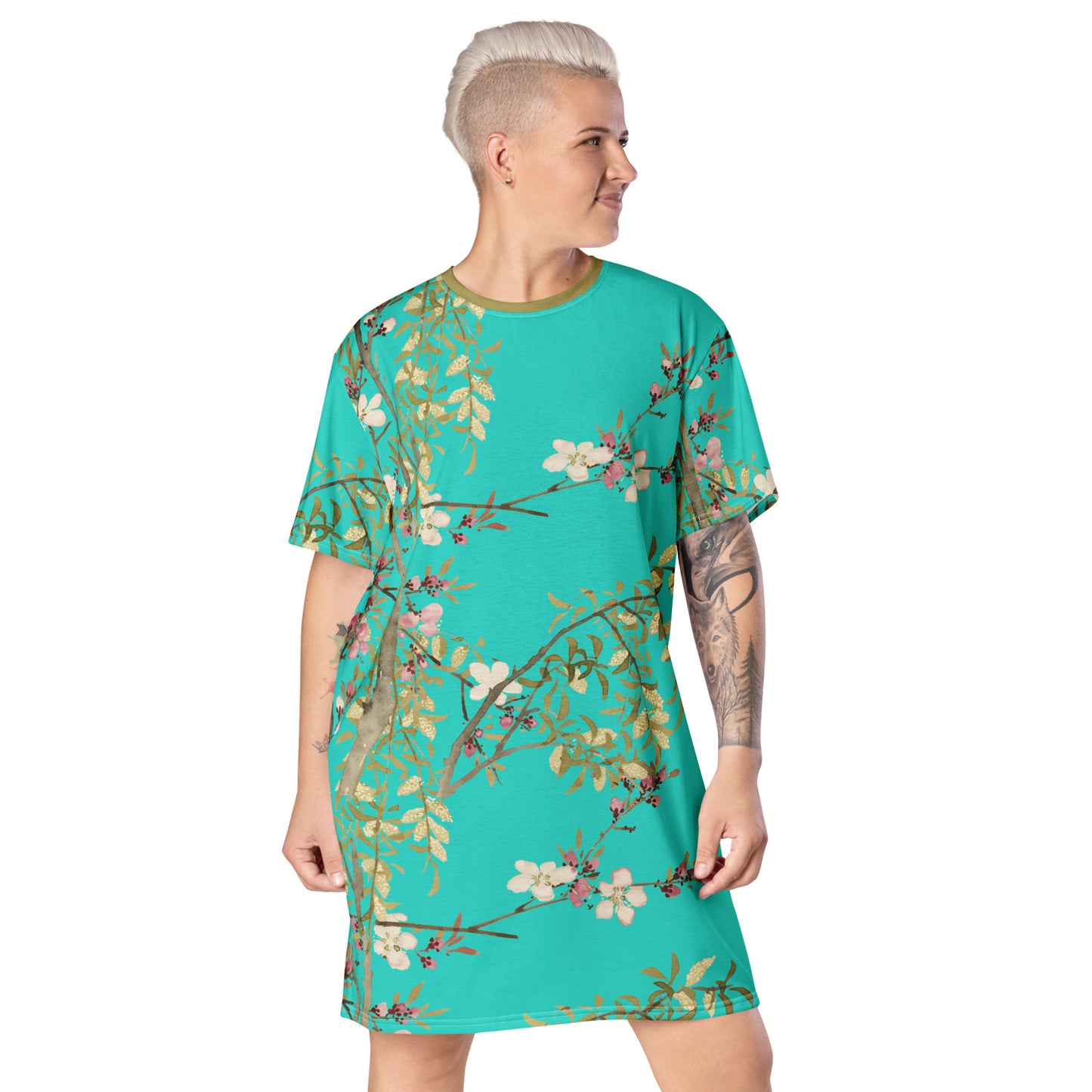 The Spirit of Flowers in Twelve Months｜Willow and Peach Blossom｜T-shirt dress｜Turquoise