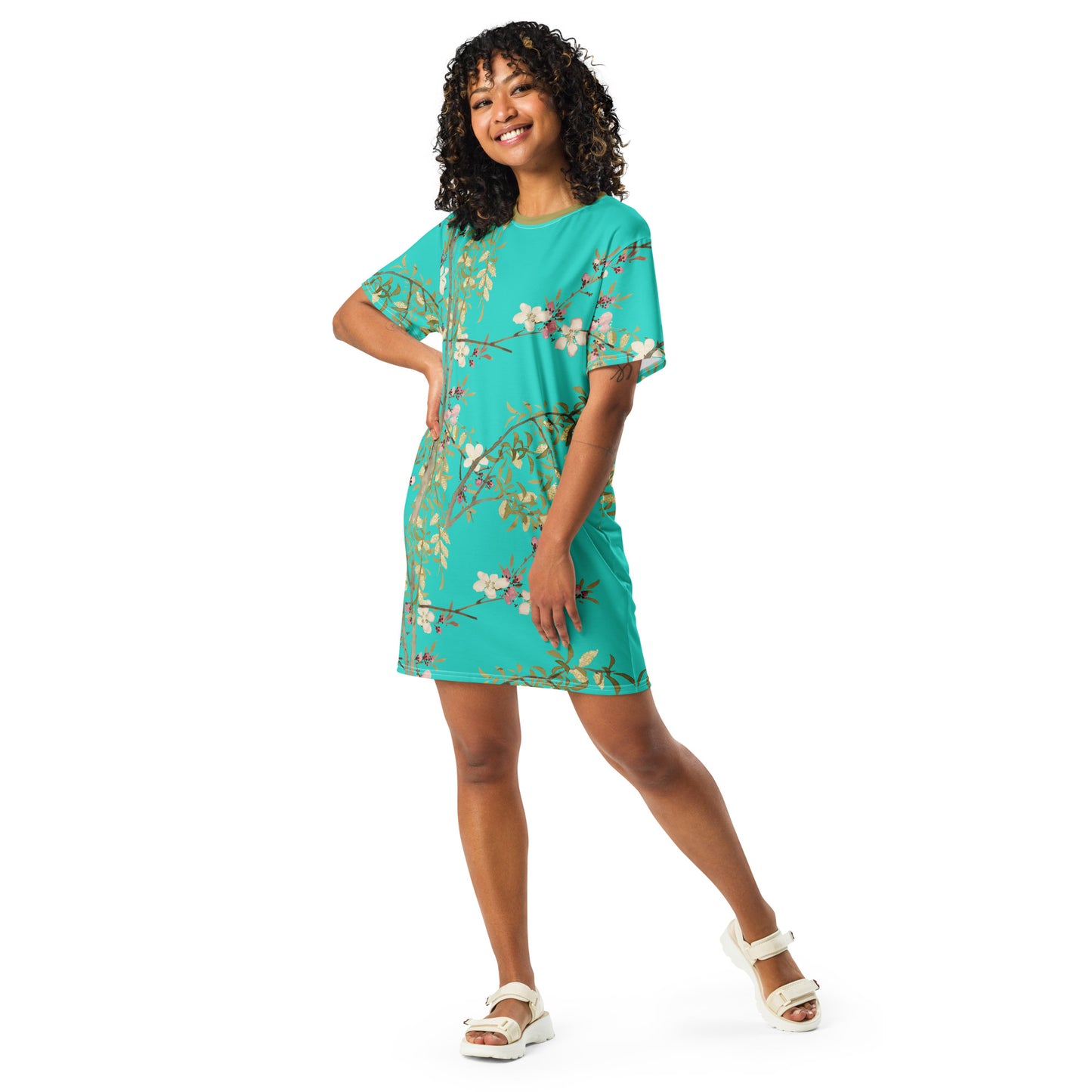 The Spirit of Flowers in Twelve Months｜Willow and Peach Blossom｜T-shirt dress｜Turquoise