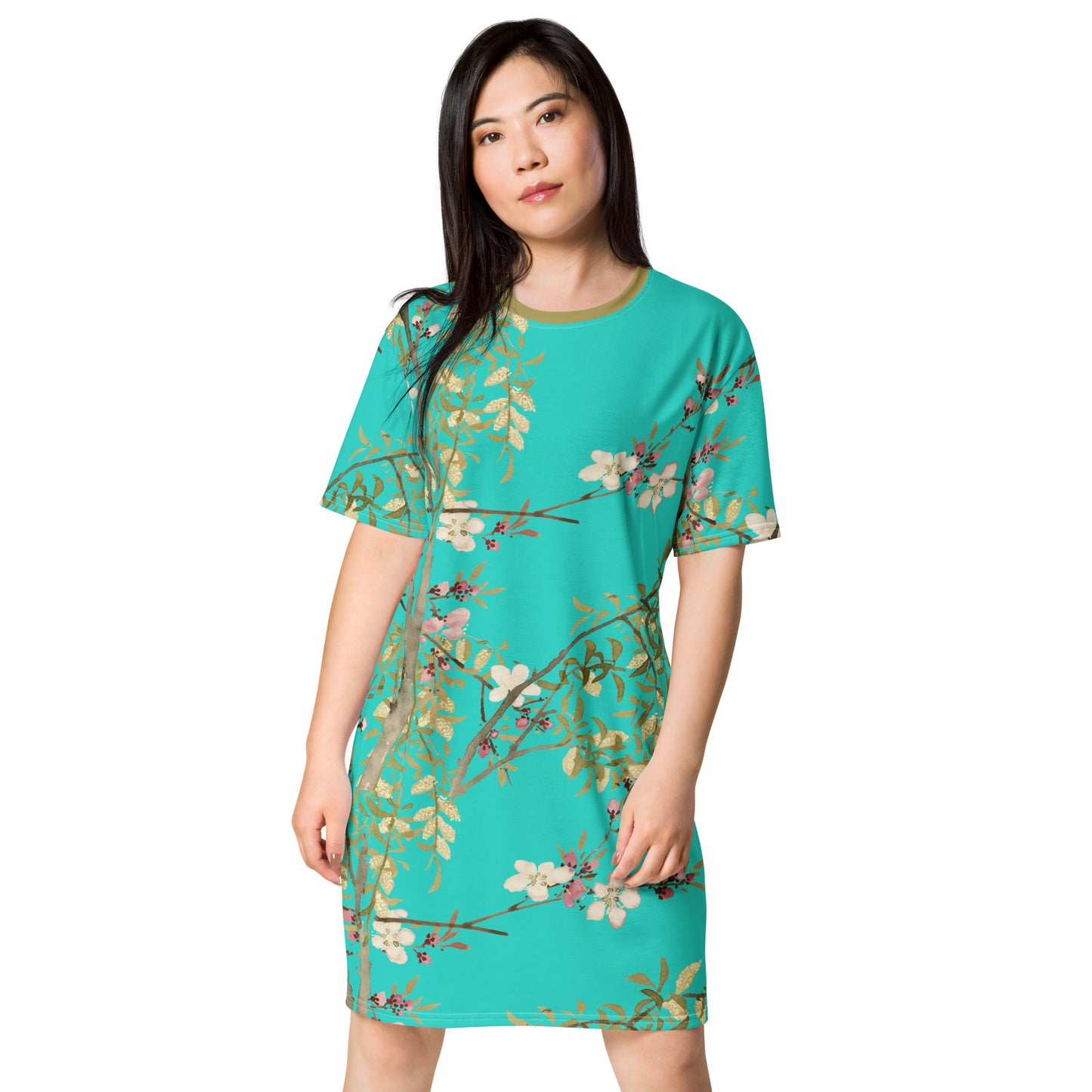 The Spirit of Flowers in Twelve Months｜Willow and Peach Blossom｜T-shirt dress｜Turquoise