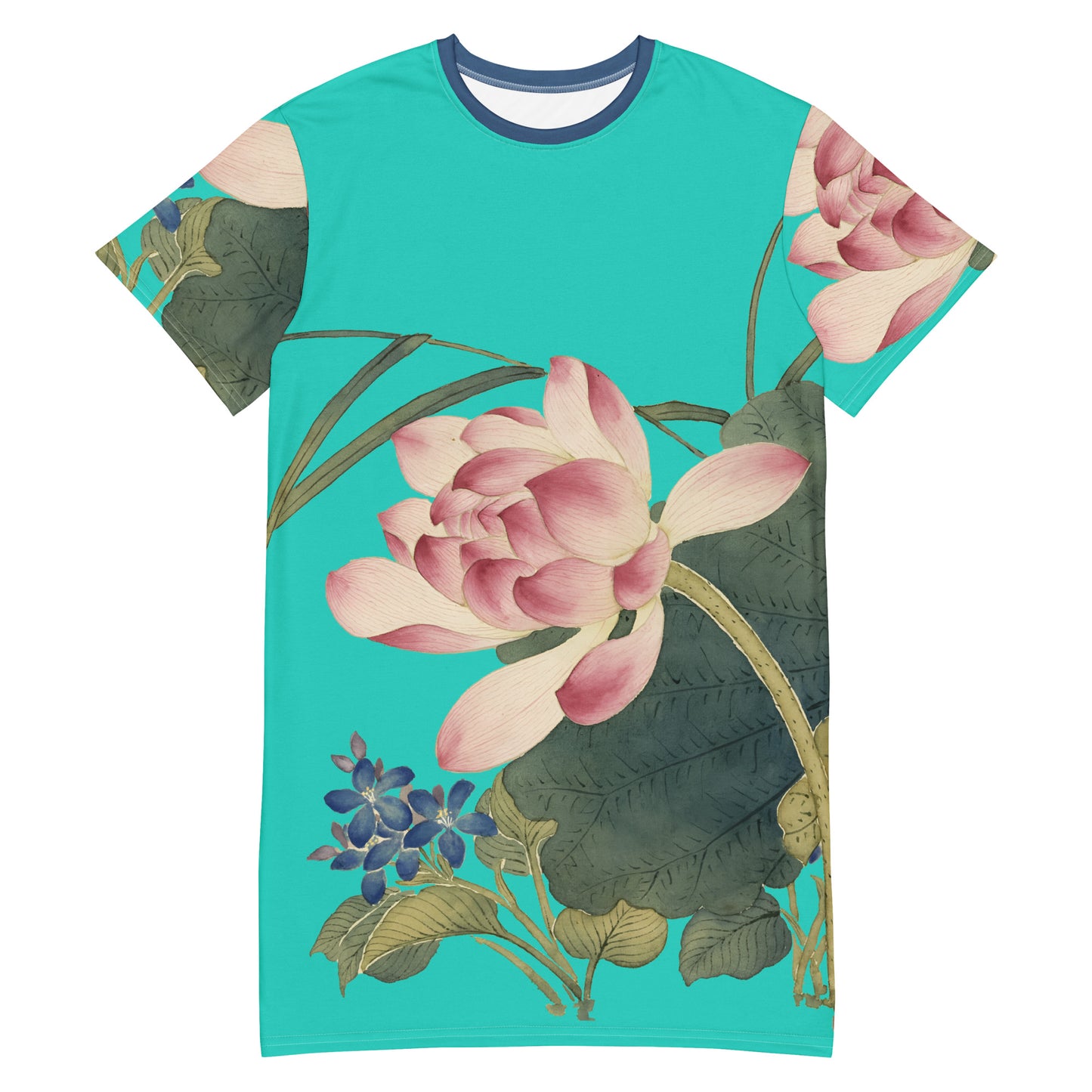 The Spirit of Flowers in Twelve Months｜Lotus in Bloom｜T-shirt dress｜Turquoise