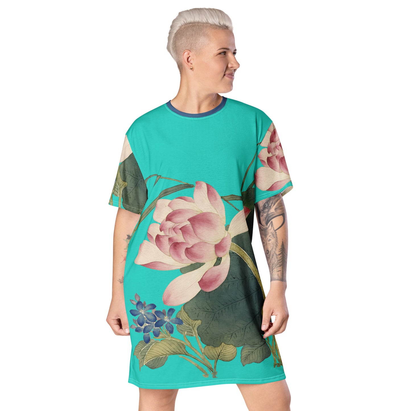 The Spirit of Flowers in Twelve Months｜Lotus in Bloom｜T-shirt dress｜Turquoise