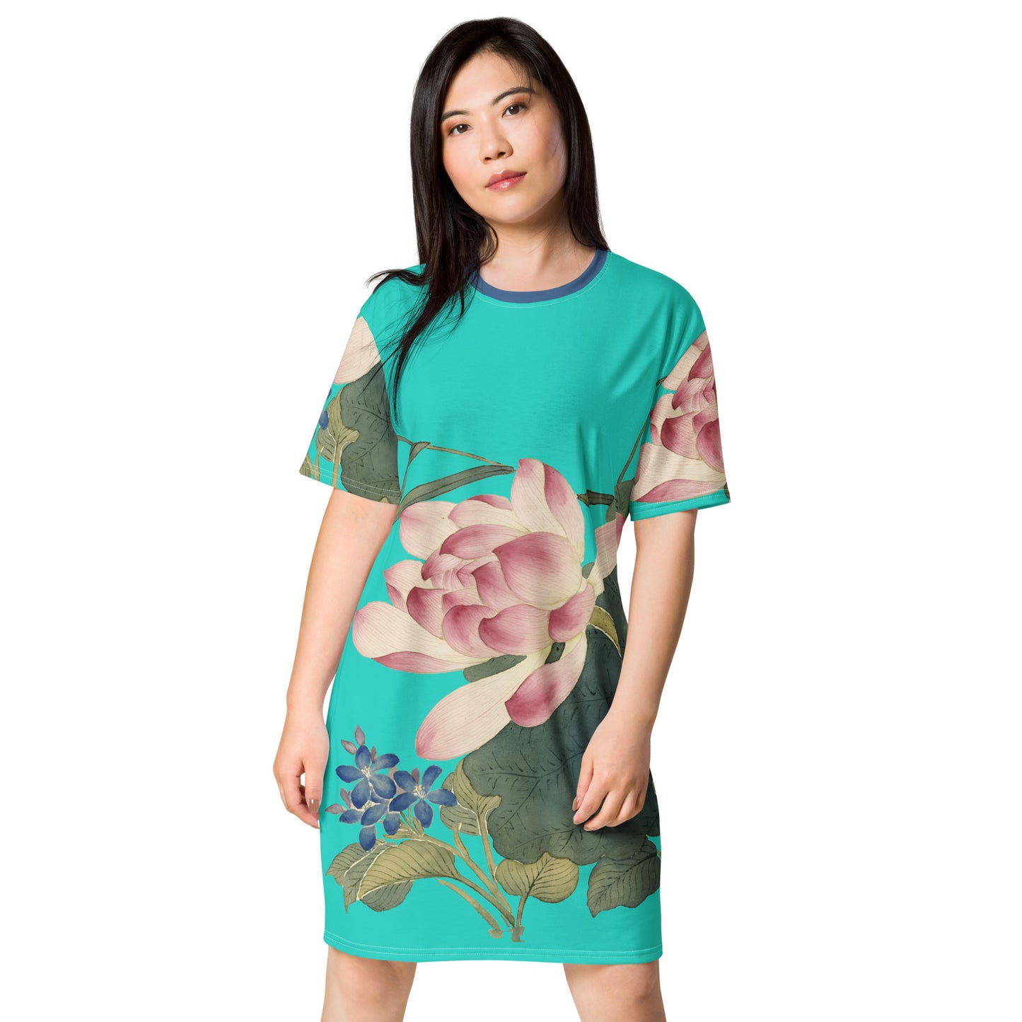 The Spirit of Flowers in Twelve Months｜Lotus in Bloom｜T-shirt dress｜Turquoise