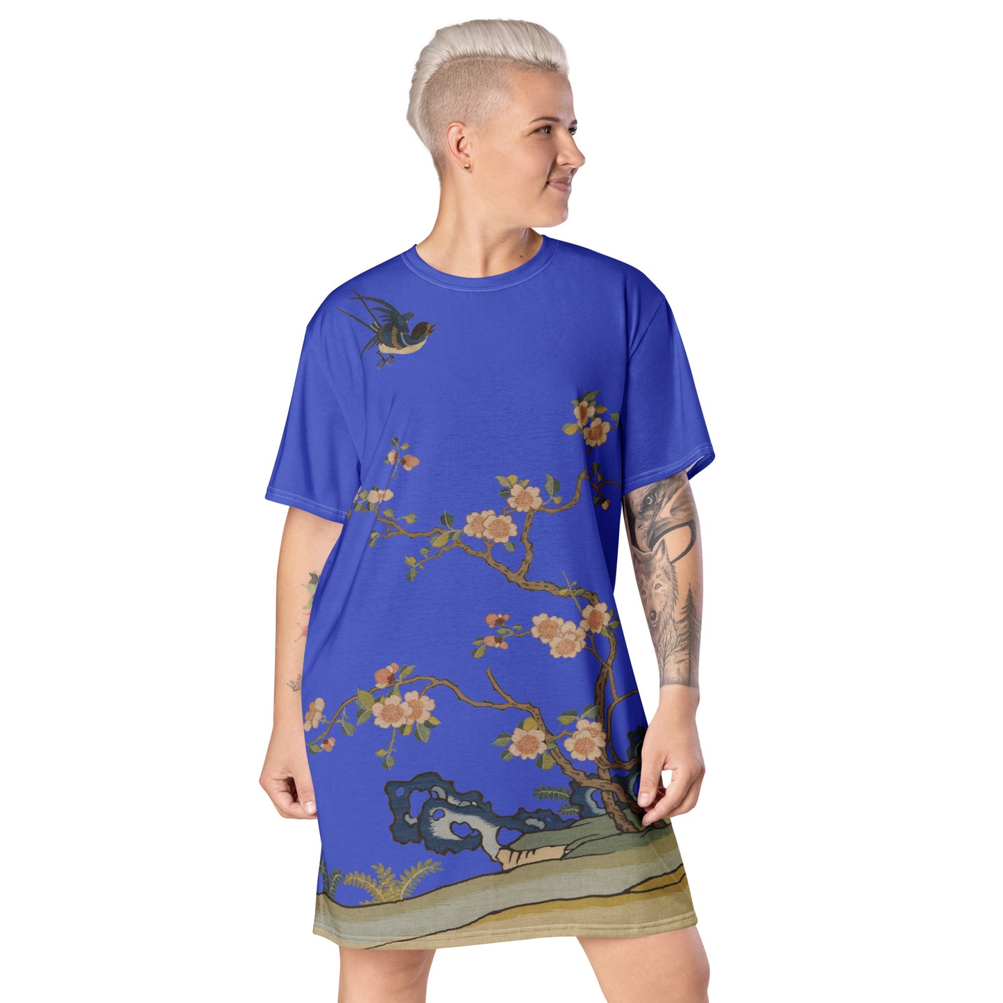 Kesi Flower Album｜Swallow in Flight, Harbinger of Spring｜T-shirt dress｜Royal blue