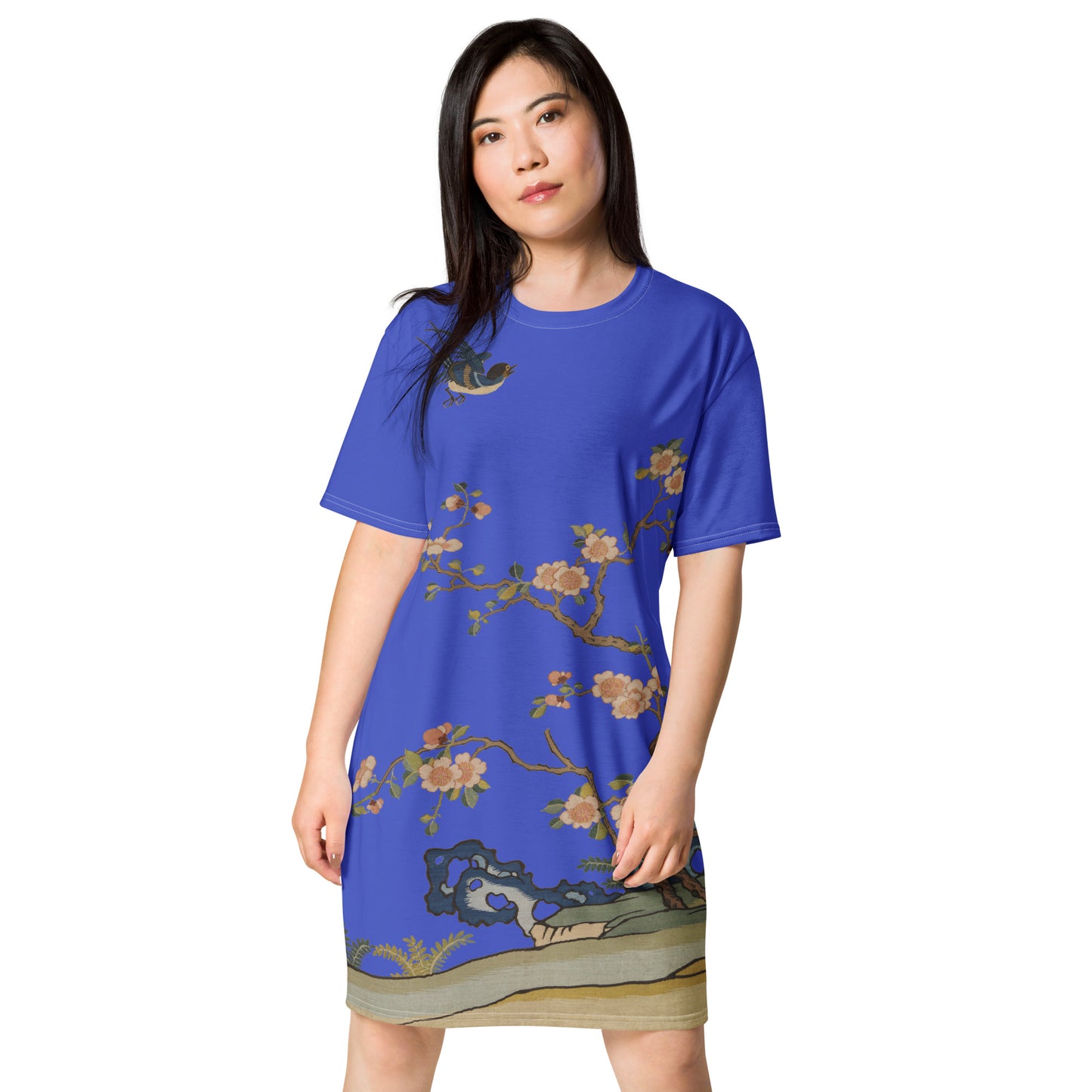 Kesi Flower Album｜Swallow in Flight, Harbinger of Spring｜T-shirt dress｜Royal blue