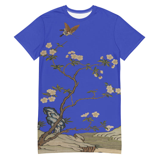 Kesi Flower Album｜Plum Blossoms and Butterfly｜T-shirt dress｜Royal blue