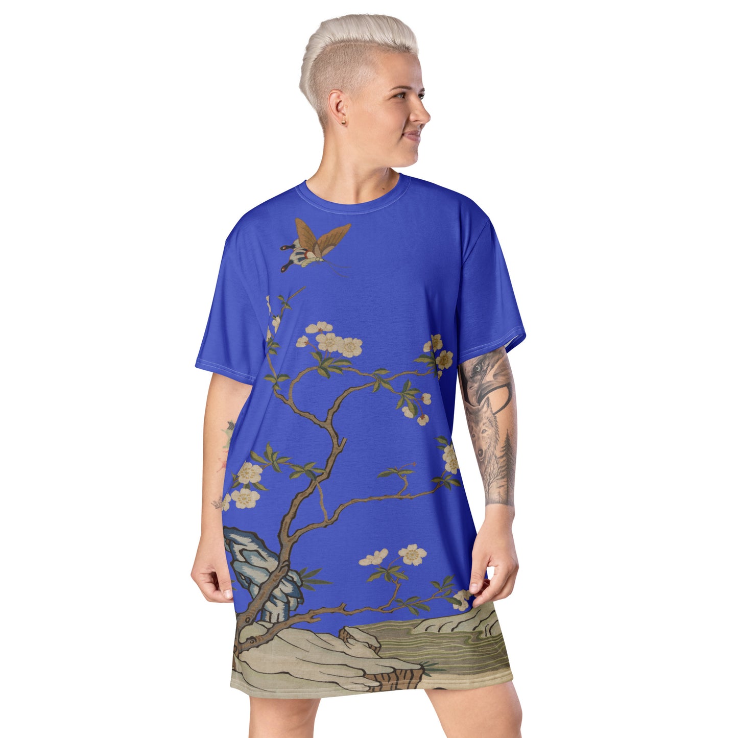 Kesi Flower Album｜Plum Blossoms and Butterfly｜T-shirt dress｜Royal blue