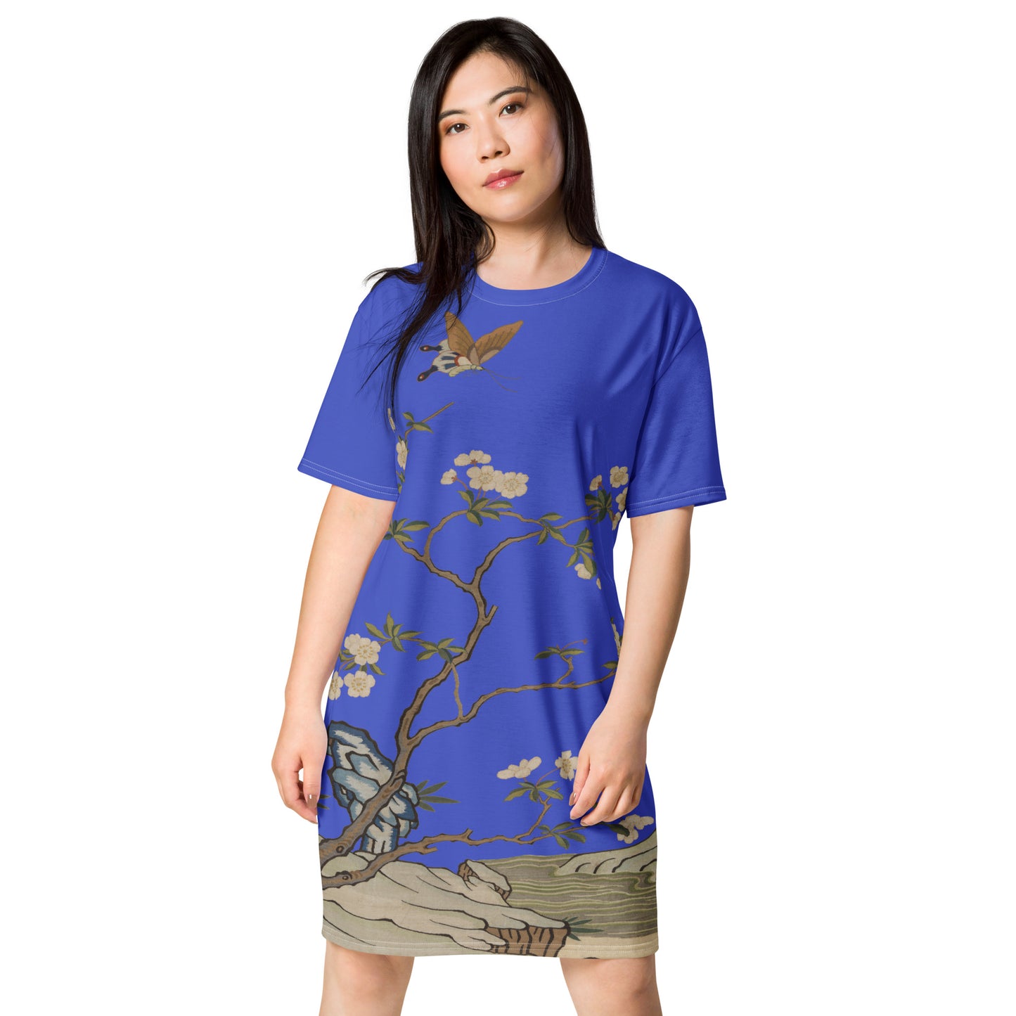 Kesi Flower Album｜Plum Blossoms and Butterfly｜T-shirt dress｜Royal blue