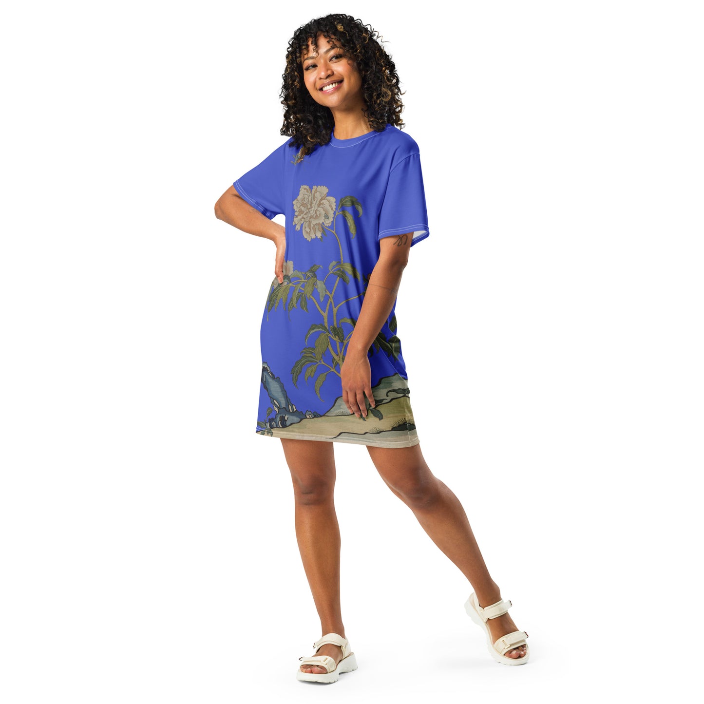 Kesi Flower Album｜Peonies and Butterfly｜T-shirt dress｜Royal blue