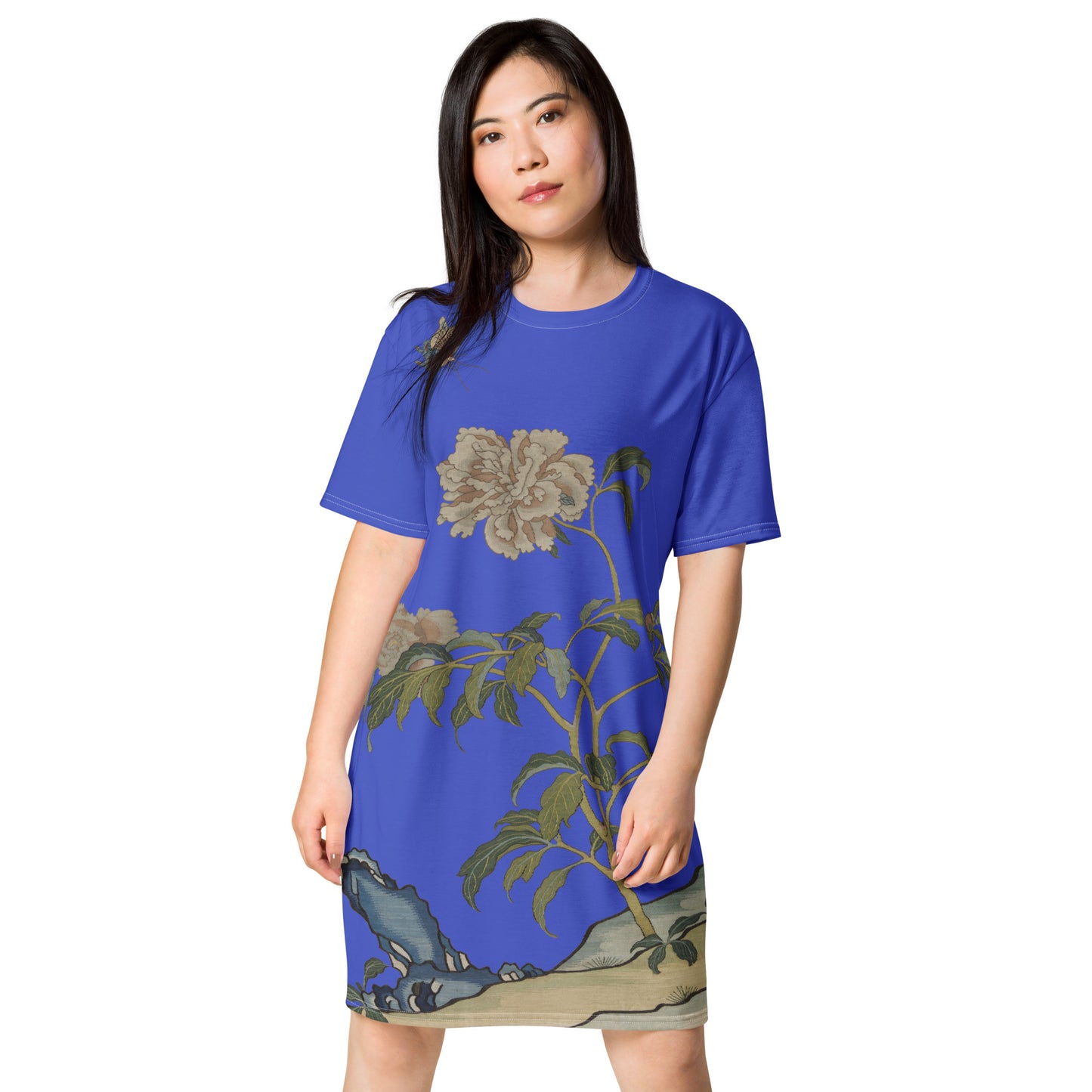 Kesi Flower Album｜Peonies and Butterfly｜T-shirt dress｜Royal blue