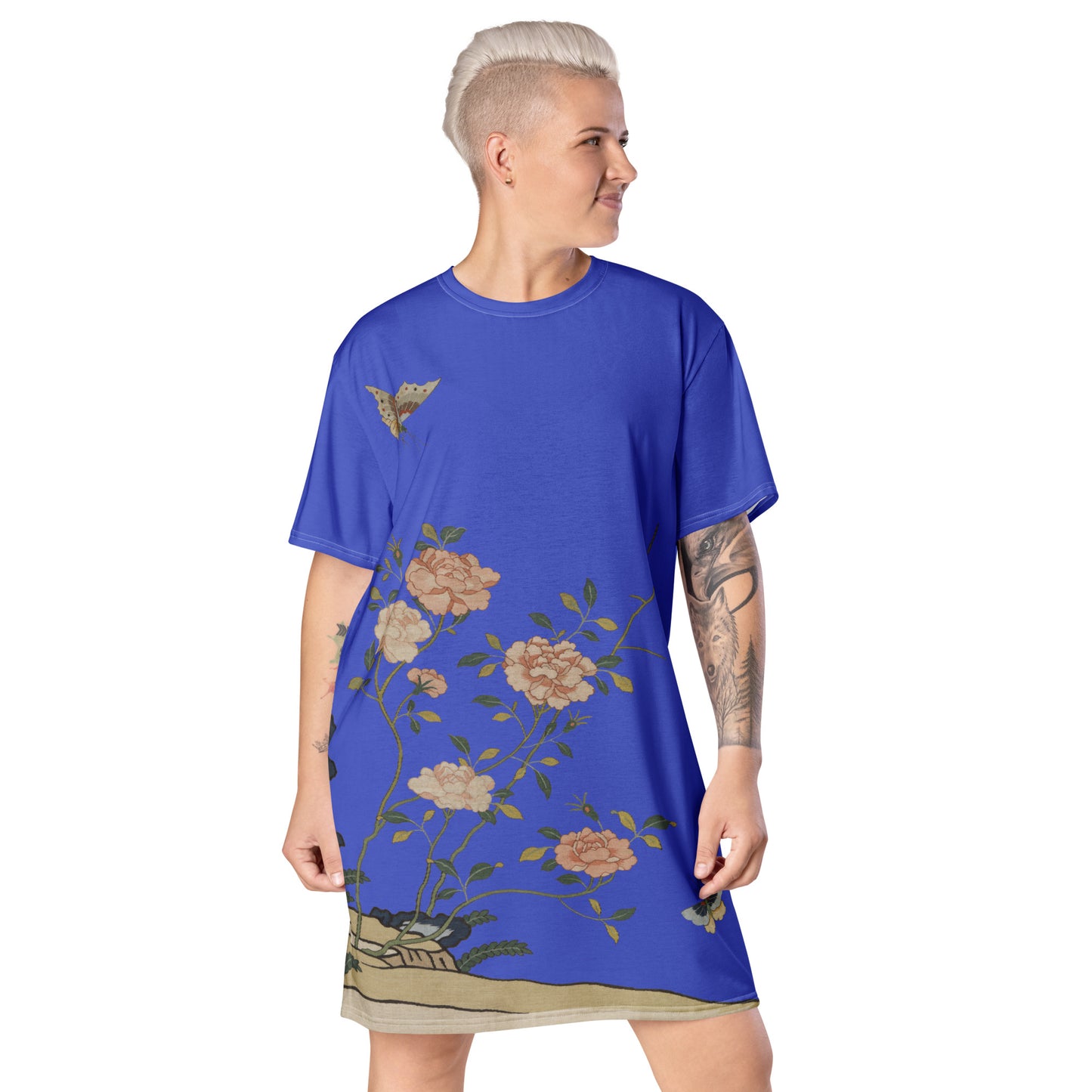 Kesi Flower Album｜Red Roses｜T-shirt dress｜Royal blue