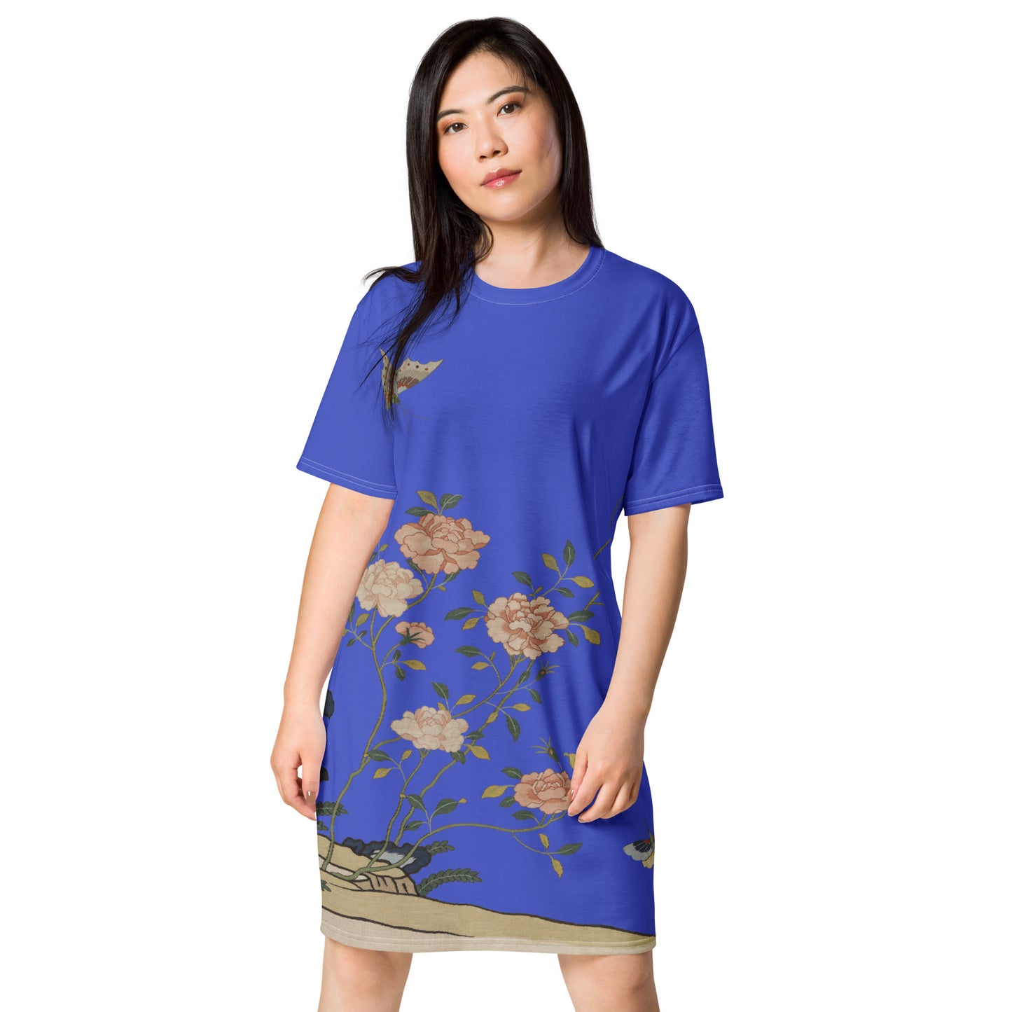 Kesi Flower Album｜Red Roses｜T-shirt dress｜Royal blue