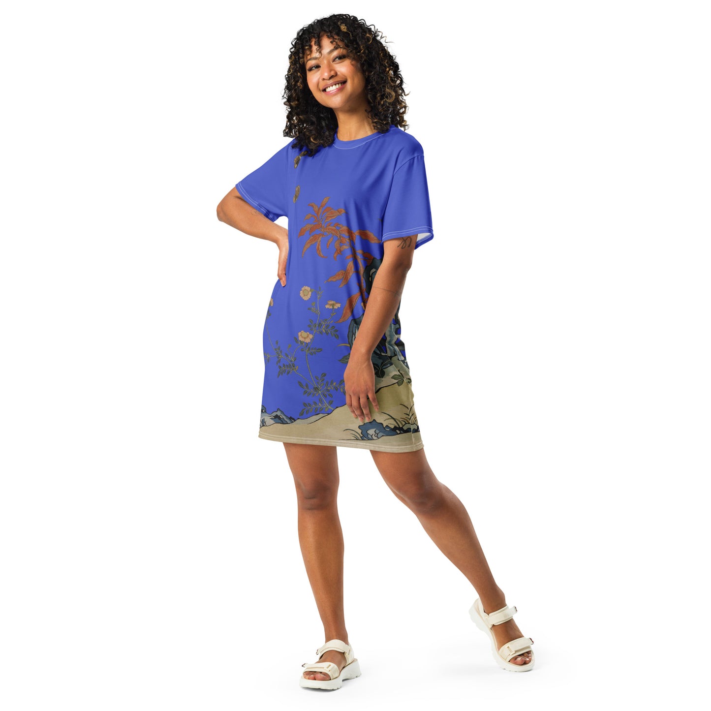 Kesi Flower Album｜Butterflies and Flowers｜T-shirt dress｜Royal blue