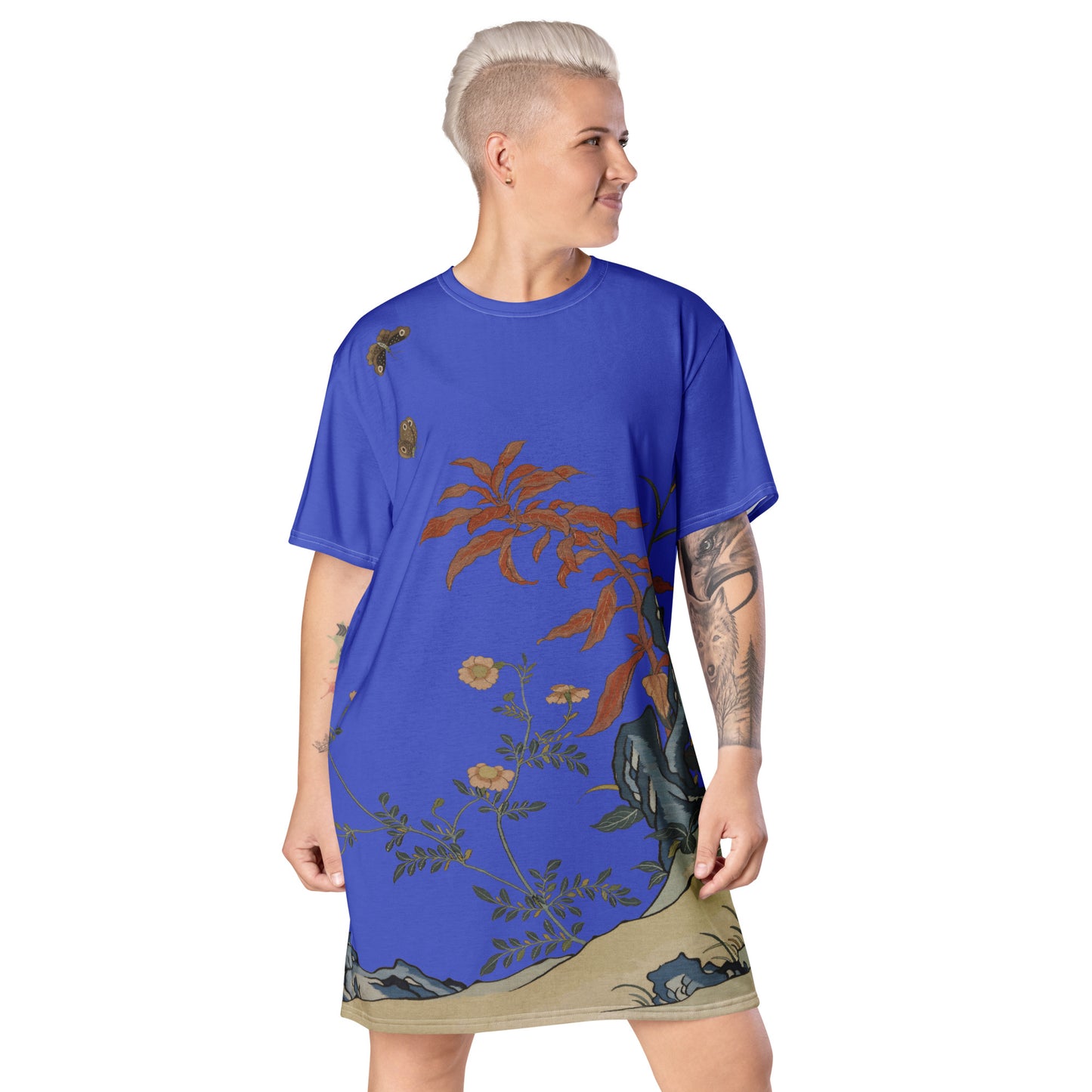 Kesi Flower Album｜Butterflies and Flowers｜T-shirt dress｜Royal blue