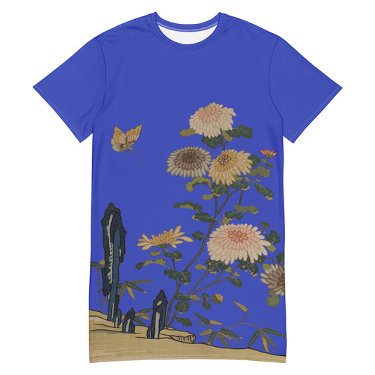 Kesi Flower Album｜Chrysanthemums and Butterflies｜T-shirt dress｜Royal blue