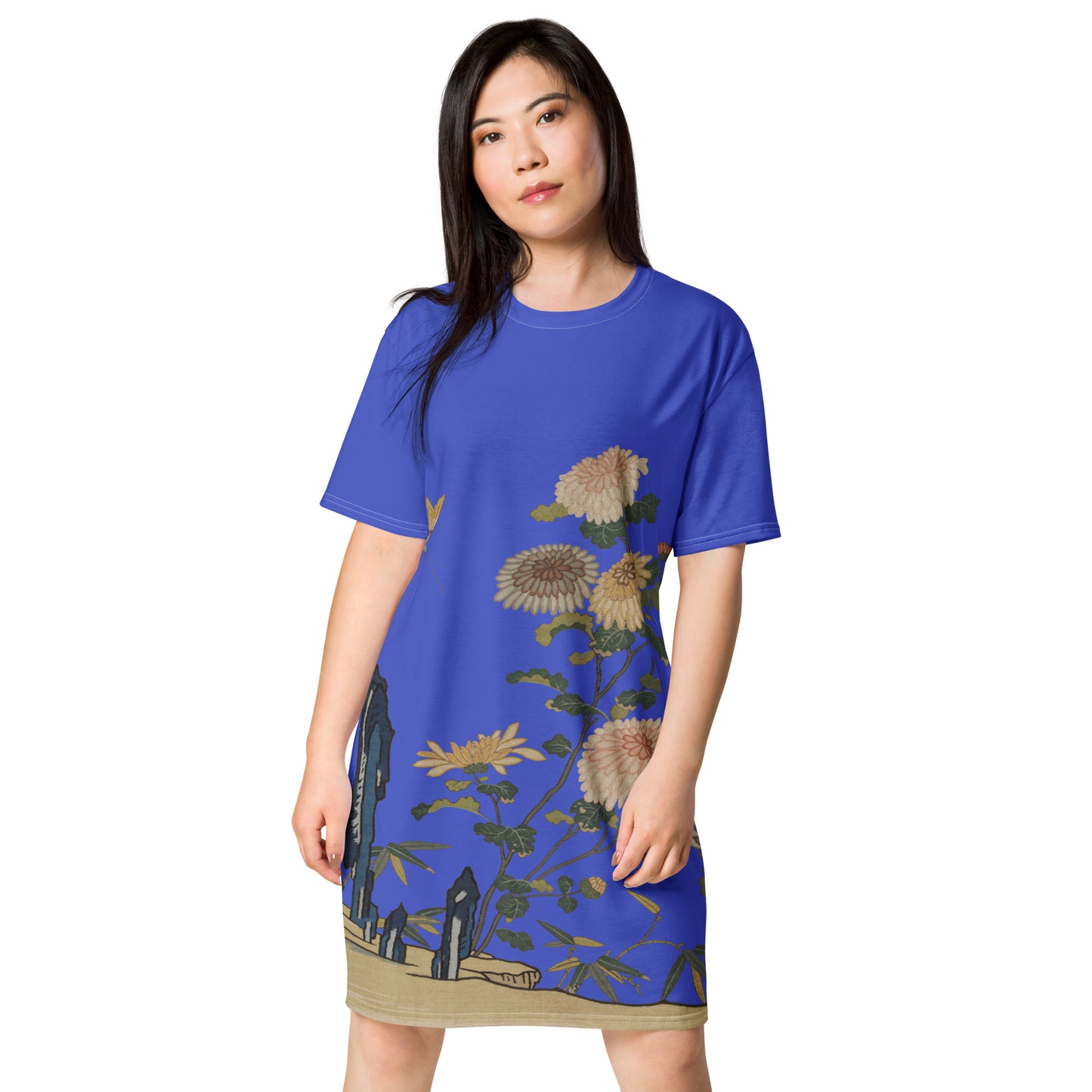 Kesi Flower Album｜Chrysanthemums and Butterflies｜T-shirt dress｜Royal blue