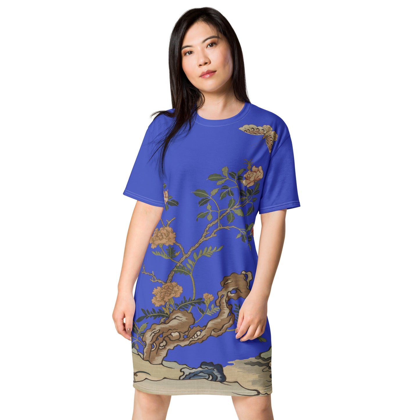 Kesi Flower Album｜Camellia and Butterfly｜T-shirt dress｜Royal blue