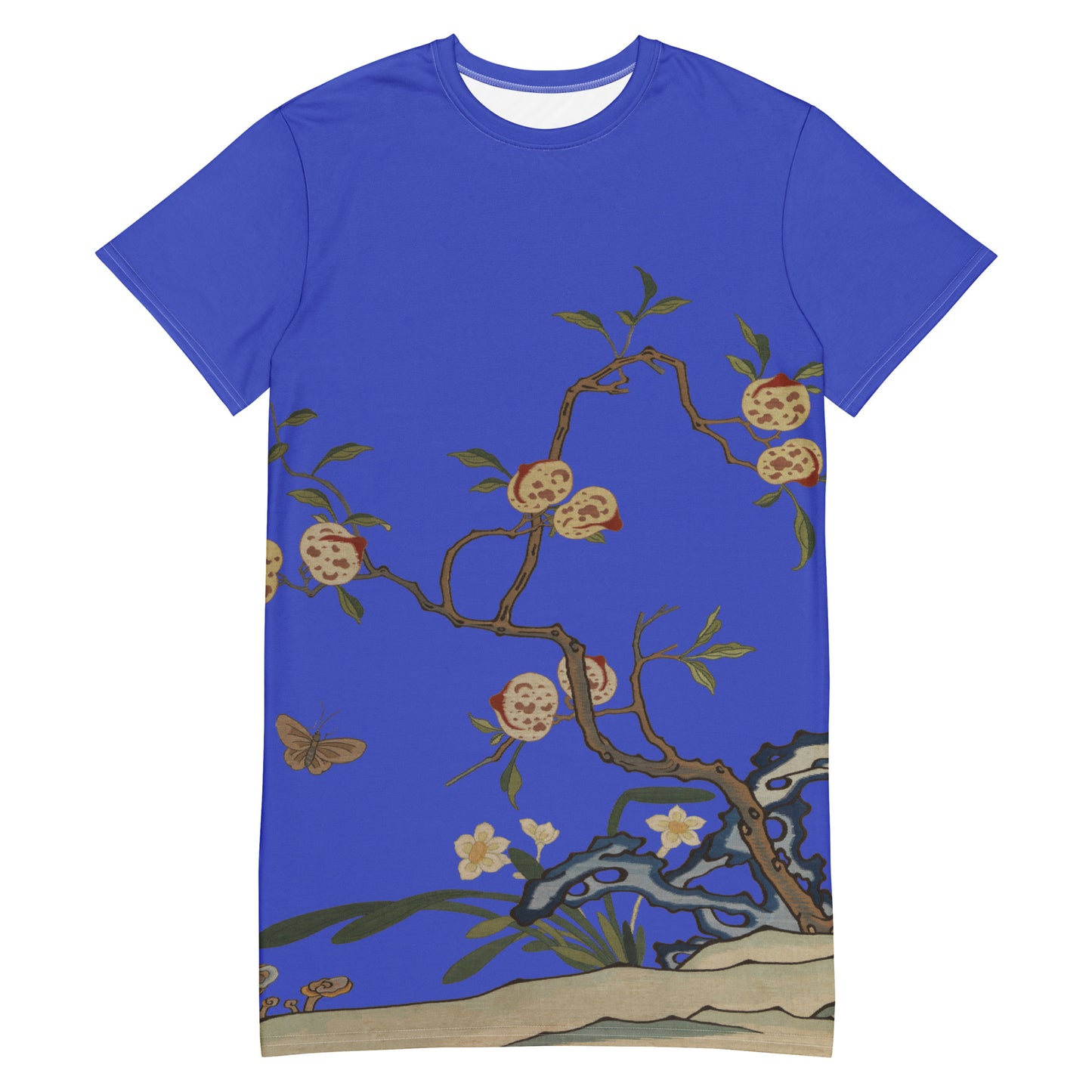 Kesi Flower Album｜Narcissus and Peaches｜T-shirt dress｜Royal blue