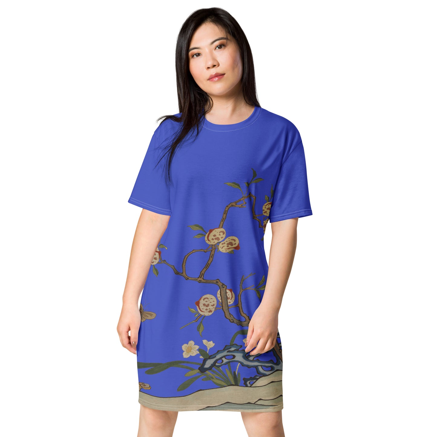 Kesi Flower Album｜Narcissus and Peaches｜T-shirt dress｜Royal blue