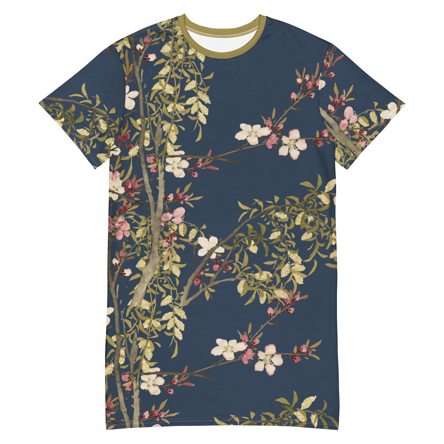 The Spirit of Flowers in Twelve Months｜Willow and Peach Blossom｜T-shirt dress｜Dark blue