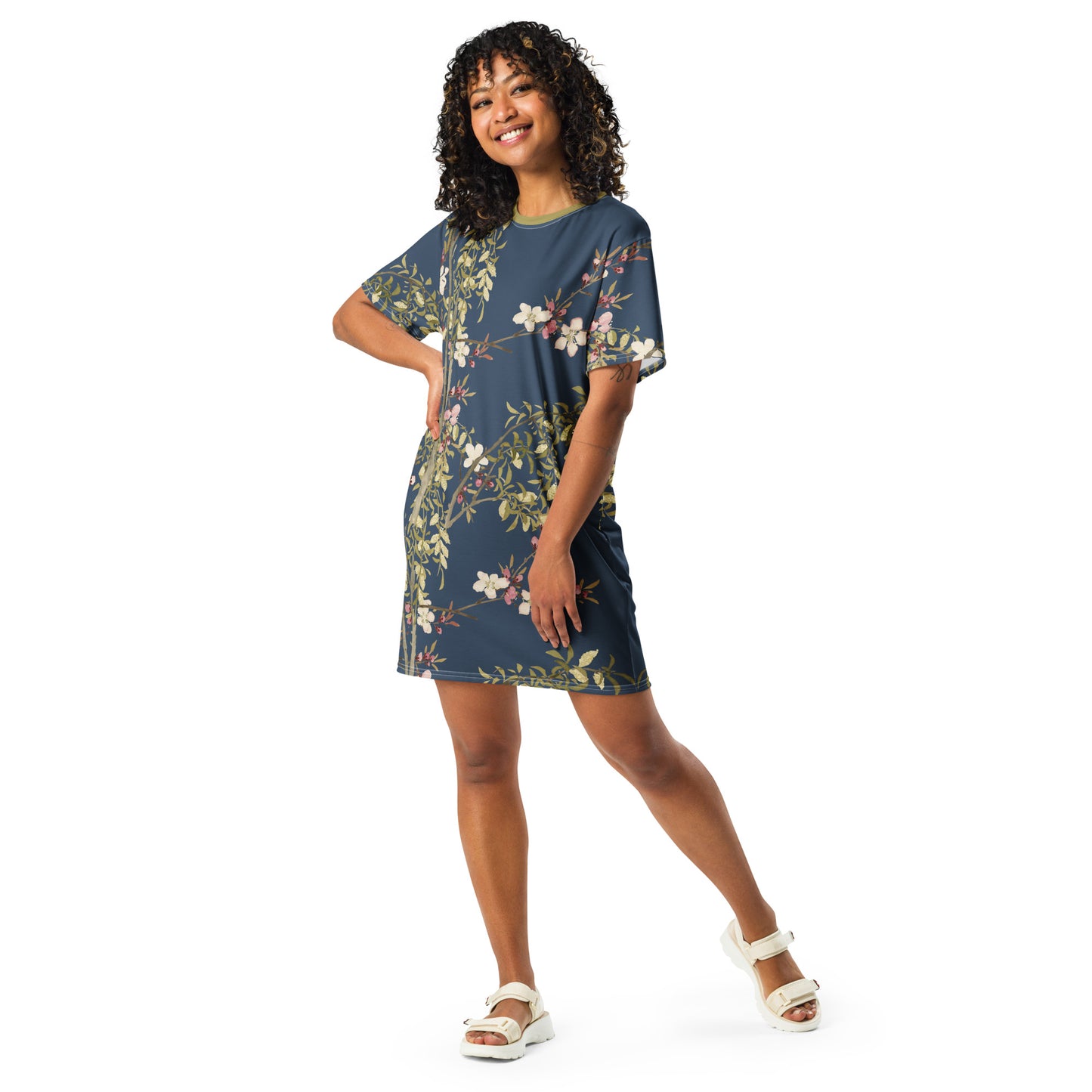 The Spirit of Flowers in Twelve Months｜Willow and Peach Blossom｜T-shirt dress｜Dark blue